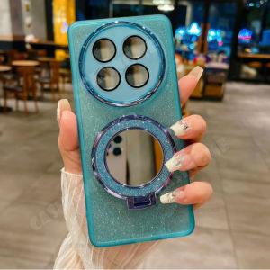 Realme 12 4G 2024 Mirror Magnetic Bracket Glitter Casing For Realme 12 4G 12x 12+ Realme12 Pro + x 4G 5G 2024 Cover Camera Shcokproof Phone Case Lens Protector Soft Back Cover