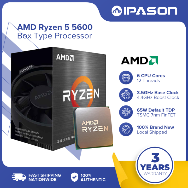 Ipason AMD Ryzen 5 5600 pemproses Desktop (soket AM4, CPU Cooler ...