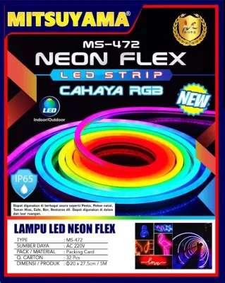 LED neon flex + Adaptor / neon led strip MITSUYAMA MS-472 5 METER 60 LED WARNA RGB TIPE 2835 WARNA WARNI + REMOTE