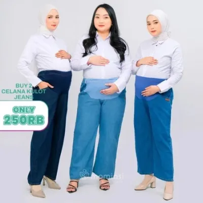 Momiasi - Celana Hamil Bumil Jeans Kulot Non Rawis Denim Panjang Non Strech