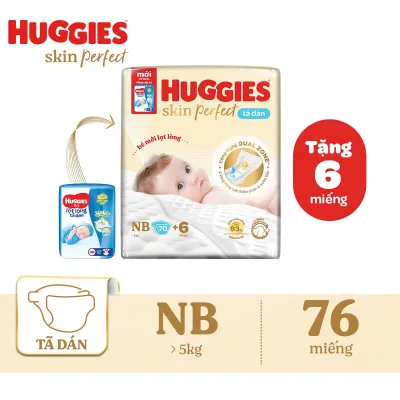 (Mua 3 TẶNG 1) Tã bỉm dán sơ sinh Huggies Skin Perfect size NB/S/M ngẫu nhiên với 2 vùng thấm giảm kích ứng da.