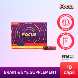 Focus Capsules - Natural Brain Memory and Eye Supplement with Bacopa Monniera Lutemax 2020 and Ashwagandha - 10 Count