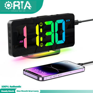 ORIA Loud Alarm Clock for Bedroom Heavy Sleepers Adults Teens Kids Small Bedside Digital Clock with Dynamic RGB Light LED Display USB Charger