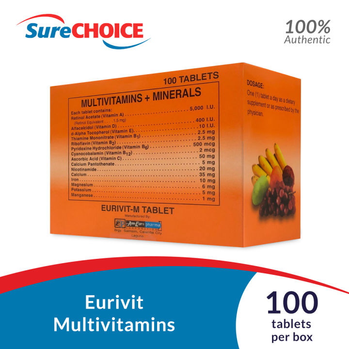 EURIVIT Multivitamins + Minerals Sugar Film Coated Box of 100s Lazada PH