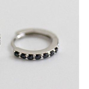 Khuyên tai bạc 925 tròn khảm đá bông tai hoop nam nữ đen trắng S925 HOOP QA Silver Earrings EA191001