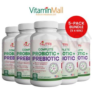 Nutri Botanics Prebiotic + Probiotic Supplement - 6 Strain Blend for Digestive & Gut Health - Supports Immunity & Balanced Flora (60 Capsules)
