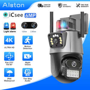 ALSTON ICSEE Dual cameras cctv outdoor Waterproof 360°  4MP 4K HD full color night vision with Light and Alarm surveillance wireless wifi camera cctv with audio and speaker cctv Security turret+bullet camera human motion detection