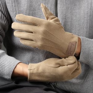 HULEQQI Keep Warm Men Gloves Touch Screen Solid Color Winter Velvet Mittens Soft Windproof Full Finger Gloves Ladies