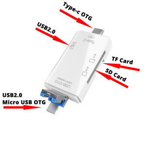 Đầu Đọc Thẻ TF 6 Trong 1 Đầu Đọc Thẻ SD Bộ Chuyển Đổi OTG USB Type C USB2.0 Tốc Độ Cao Cho Android Máy Tính Xách Tay