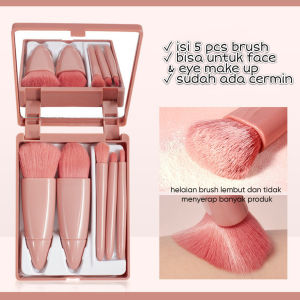1 SET ISI 5 PCS BRUSH MAKE UP MINI TRAVEL SIZE SUDAH TERSEDIA CERMIN / TRAVEL KIT BRUSH MAKE UP