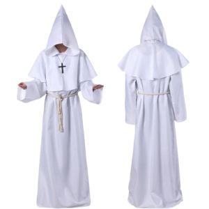 NALANILI Retro Áo choàng tu sĩ thời trung cổ Đồ trang trí hình thánh giá Có mũ trùm đầu Trang phục hóa trang Halloween Lộng lẫy Dây thắt lưng Áo choàng hiệp sĩ phù thủy Dành cho người lớn