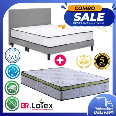 *Latest Promotion* Combo Set Akemii Grey Divan BedFrame With Spinal Care 10 Inch Chiropractic Posture Spring + Coconut Fiber Mattress