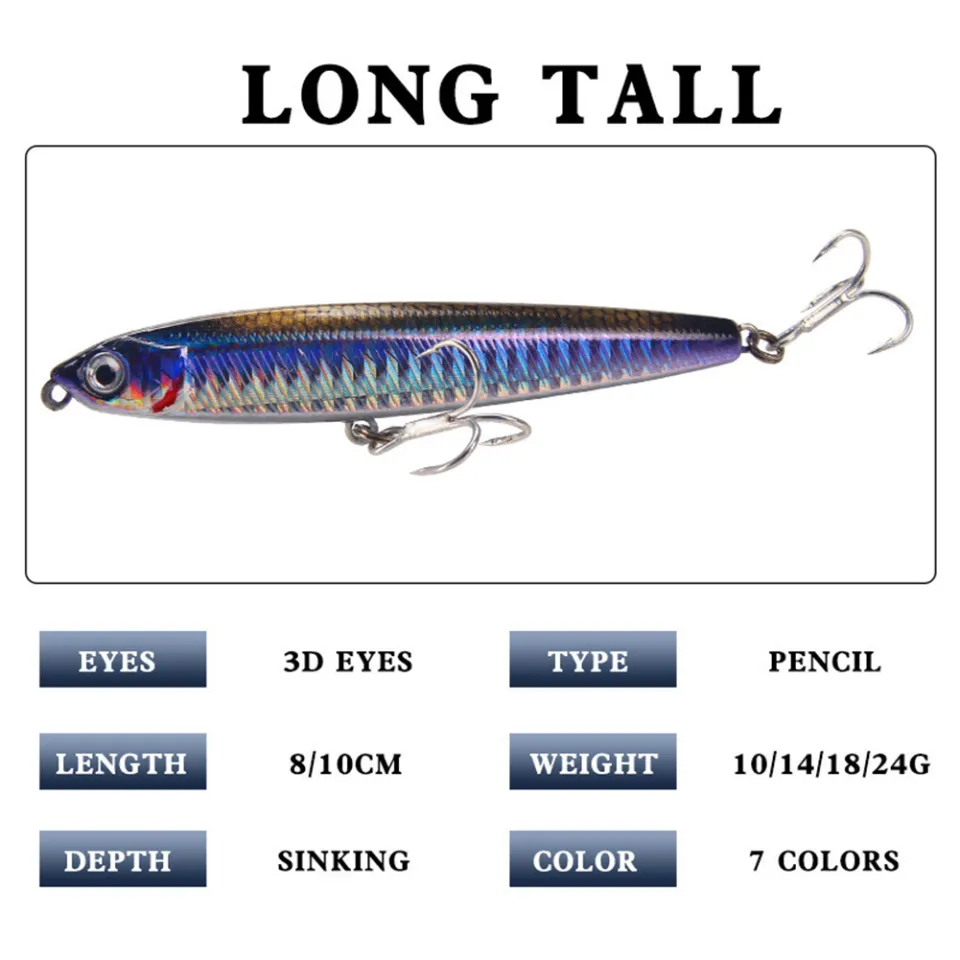 LO 【Ready Stock】 Pencil Sinking Fishing Lure 10-24g Bass Fishing