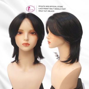 Ryuuta Wig Lace Front Wig Wolf Cut Hitam Coklat Ash 30 cm
