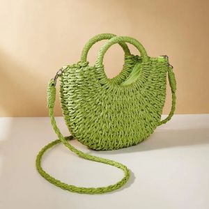 Sacesr Handwoven Straw Rattan Half-Moon Beach Handbag Ladies Crossbody Bag Summer Beach Hollow Out Shoulder Bags For Women Gifts R3K9L