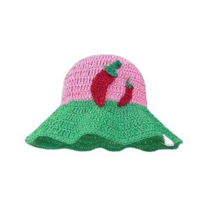Crochet rơm Mũ tai bèo cho phụ nữ nữ thoáng khí phim hoạt hình mũ ngư dân Nhật Bản phong cách mũ nón bãi biển rỗng Mũ che nắng
