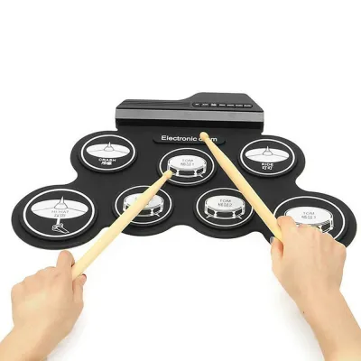 Portable Roll Up Drum Electronic Drum Set Electric Drum with Drumsticks Foot Pedals for Beginner USB Rechargeable