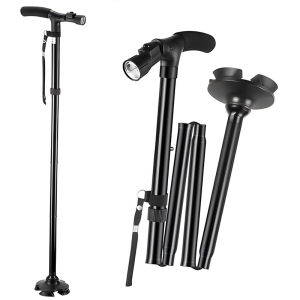 Portable Folding Cane with Light Foldable Small Travel Stick for Men Women Adjustable Walking Stick with LED Flashlight