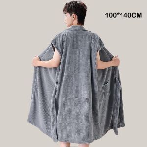 New thickened Coral fleece bathrobe mens and womens style wrapped towel wearable sleeping robe student dormitory home cloak couples quick drying absorbent bath towel strong water absorption not easy to shed hair skin friendly and soft