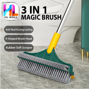 FLOOR WIPER SCRAPER 180° Rotatable SILICONE SQUEEGEE HEAD/SWEEP BROOM/ROUND SLANT HARD BRUSH/3 IN 1/2 IN 1/2.8M DUSTER