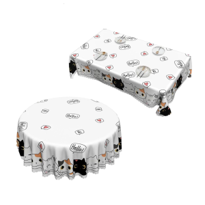 Cats Design Tablecloth Round Rectangular Polyester Fabric For Kitchen Dining Party decoration