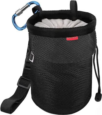 Moko Climbing Chalk Bag No Leak Drawstring Closure Bag with Adjustable Belt Carabiner Clip and Zippered Pockets for Climbing Gymnastics Cross Fit Weight Lifting & More