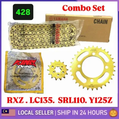 428 SPROCKET GOLD + CHAIN SET LC135 Y15ZR SRL110 FZ150 Y110 Y125ZR RXZ Y125Z YAMAHA RANTAI ORING EMAS COMBO Y15 4 HOLE