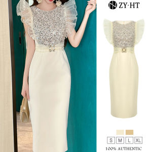ZYHT EraVogue Womens Dresses Cream Dresses Yellow Sleeveless Dresses Sequin Dresses Work Dresses Hiso Dresses Vintage Dresses Work Dresses Party Dresses Evening Dresses 50919