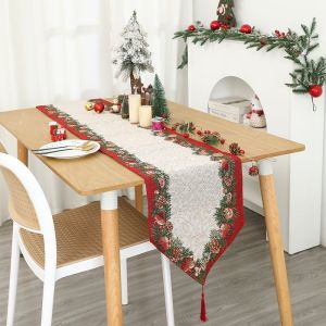 Goldstar  Christmas Table Flag Cotton Linen Weaving Embroidery Festival Party Home Decoration  71x13 Inch
