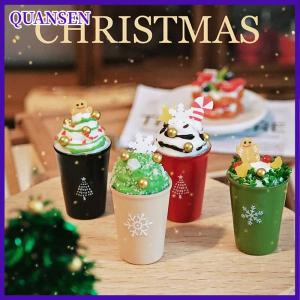 QUANSEN บ้านตุ๊กตา1 12คริสต์มาสแก้วใส่เครื่องดื่มลาเต้บ้านตุ๊กตาคริสต์มาสร้านกาแฟขนาดเล็กอุปกรณ์ตกแต่งภาพขนาดเล็ก