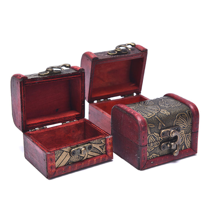 【Free Gift】1PC Antique Mini Wood Treasure Chest Storage Box Jewelry ...