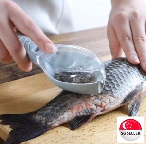 [SG SELLER] Food-Grade ABS Plastic Fish Scales Graters Scraper With Cover | Fish Skin Brush | Fish Cleaning Tool | Scraping Scales Device with Cover | Home Kitchen Cooking Tools | Fast and Easy Removal | Seafood Tools | Kitchen Tool | Scaler Scraper | Kit