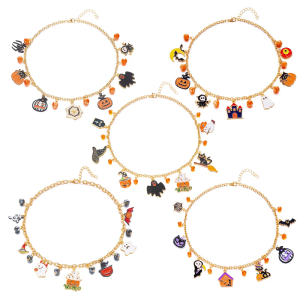 Halloween Cats Pumpkin Necklace Festive Adjustable Portable Alloy Party Accessory