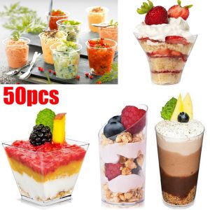 50pcs 50ml Disposable Cup Plastic Shot Dessert Cup Mousse Tableware Party Jelly Dessert Cups