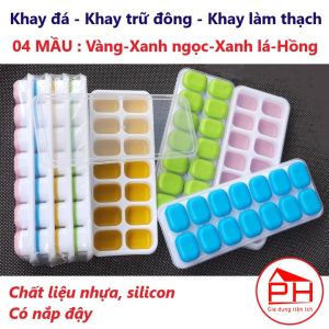 Khay đá silicon (14 ngăn) có nắp đậy an toàn không dính mùi thực phẩm làm rau câu khay trữ đông ăn dặm - GD Phước Hòa