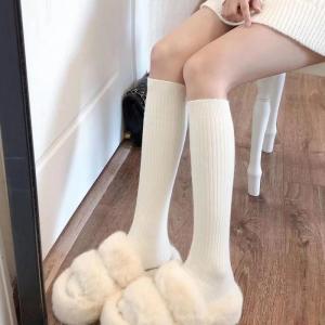 Women Stockings Knee Thigh High Socks Solid Color Pure Cotton Long Tube Tight Leg Warm Jk Sock Sweet Style