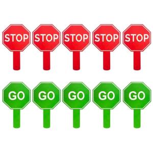10PCS/Pack Handheld Stop and Go Sign Reversible Crossing Guard Stop Sign for Traffic Control School Area Road Management