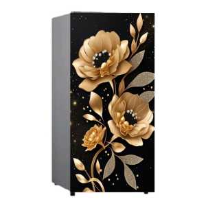 Stiker Kulkas 1 Pintu Walpaper Ukuran 120cm x 60 cm Motip Bunga Emas cetak Sendiri Bisa COD