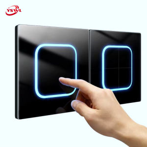 YSWL Wall switch for light and wall socket outlet with LED 9HD hardness Tempered glass panel black 10-16A 1/2/3/4 Gang 1/2 Way Automatic Reset switches Electrical