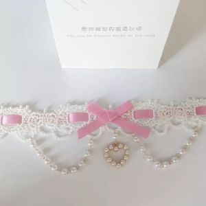 LUXELU Cute Lolita Necklace Cosplay Sweet Cool Y2K Ribbon Necklace Fashion Party Bowknot Charm Choker Women Girls