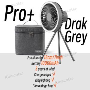 10000mAh Camping Fan Rechargeable Desktop Portable Circulator Wireless Ceiling Electric Fan with LED Lighting Tripod