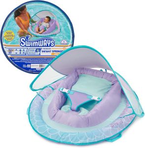 SwimWays Infant Spring Float Baby Pool Float with Canopy & UPF Protection Swim Training PFD Swimming Pool Accessories for Babies 3-9 Months
