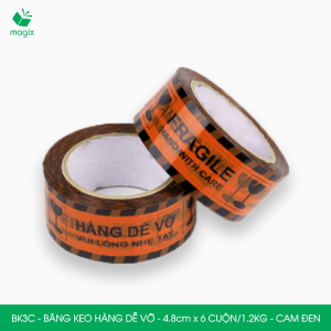BK3C - Băng keo HÀNG DỄ VỠ khổ 4.8 cm - Cam đen - Combo 3 cuộn băng keo đóng thùng hộp carton