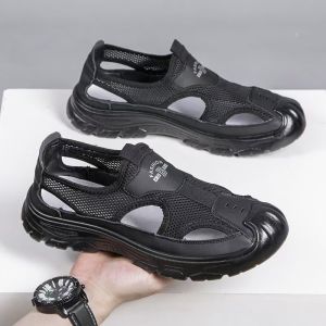 Free Shipping MenS Summer Breathable Closed-Toe Hollow Mesh Perforated Sandals Lightweight Outdoor Sports Casual Beach Shoes For Men