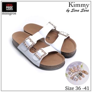 Sara Sara KIMMY Sandal Selop Wanita Kekinian Selop Cewek Terbaru Sendal Kulit Casual Birken Gesper Berlian Size 36 sd 41