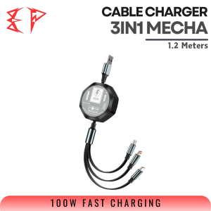 Kabel Data 3 in 1 Fast Charging Lightning Micro USB Type C Retractable TRIPLEDI Cable Charger 100W Mecha Telescopic TD6105