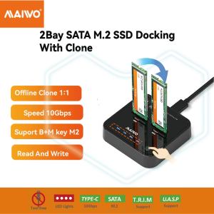 MAIWO 2Bay SSD Clone Docking Station NVMe M2 SSD Cloner SATA M2  Cloner NVMe Enclosure Type C 10Gbps Compatible M.2 SSD 2230 2242 2280 22110 to 4TB Screwless Design