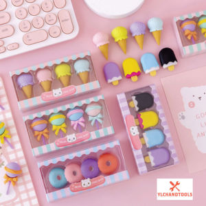 [READY STOCK]4 pcs/box Cute Mini Ice Cream Lollipop Donut Cone Eraser For Student Stationary Gift Reward Creative Eraser