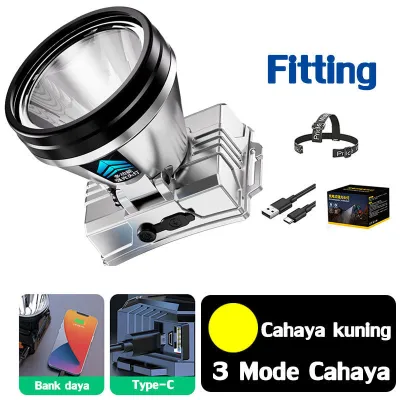 Lampu Depan LED Luar Ruangan 500 Watt Senter Kepala Super Terang T998 Cahaya Putih Kuning Tahan Air Dengan Isi Ulang USB Dan Daya Tahan Penerangan Terus Menerus Hingga COD