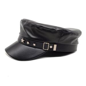 PU Painter Hat Flat Hat British Beret for Dating Photography Cabbie Headwear Painter Hat with Star Grommet Hat